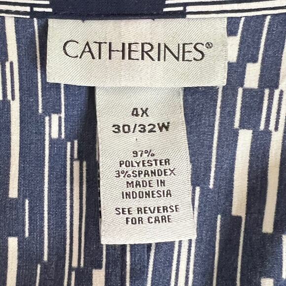 Catherines Womens Blouse 4X Navy White Geometric Button Front Tunic 3/4 Sleeve - Picture 4 of 5